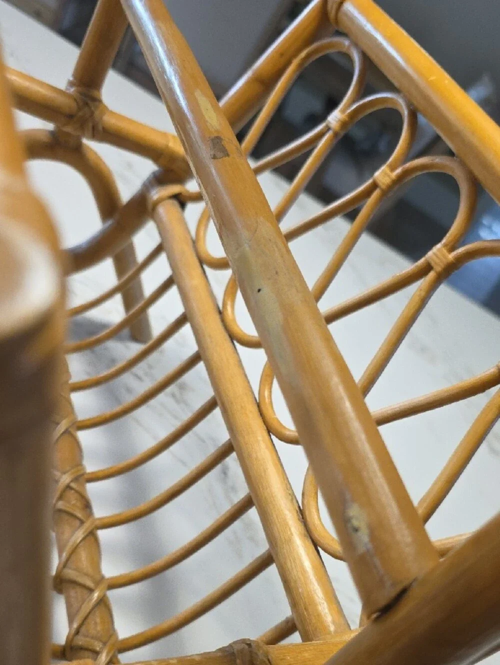 Vintage MCM Deco Natural Rattan Magazine Rack - Light Brown